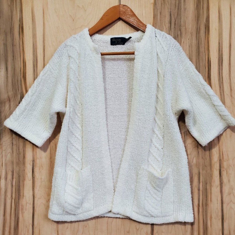 Bonnie Lee Leroy Open Front Vintage Cardigan Size 38 Medium Womens Cream Sweater